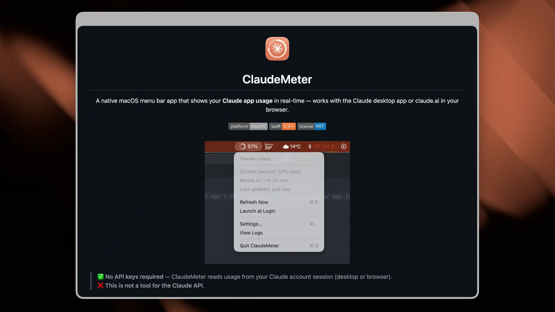 Claude Meter Screenshot