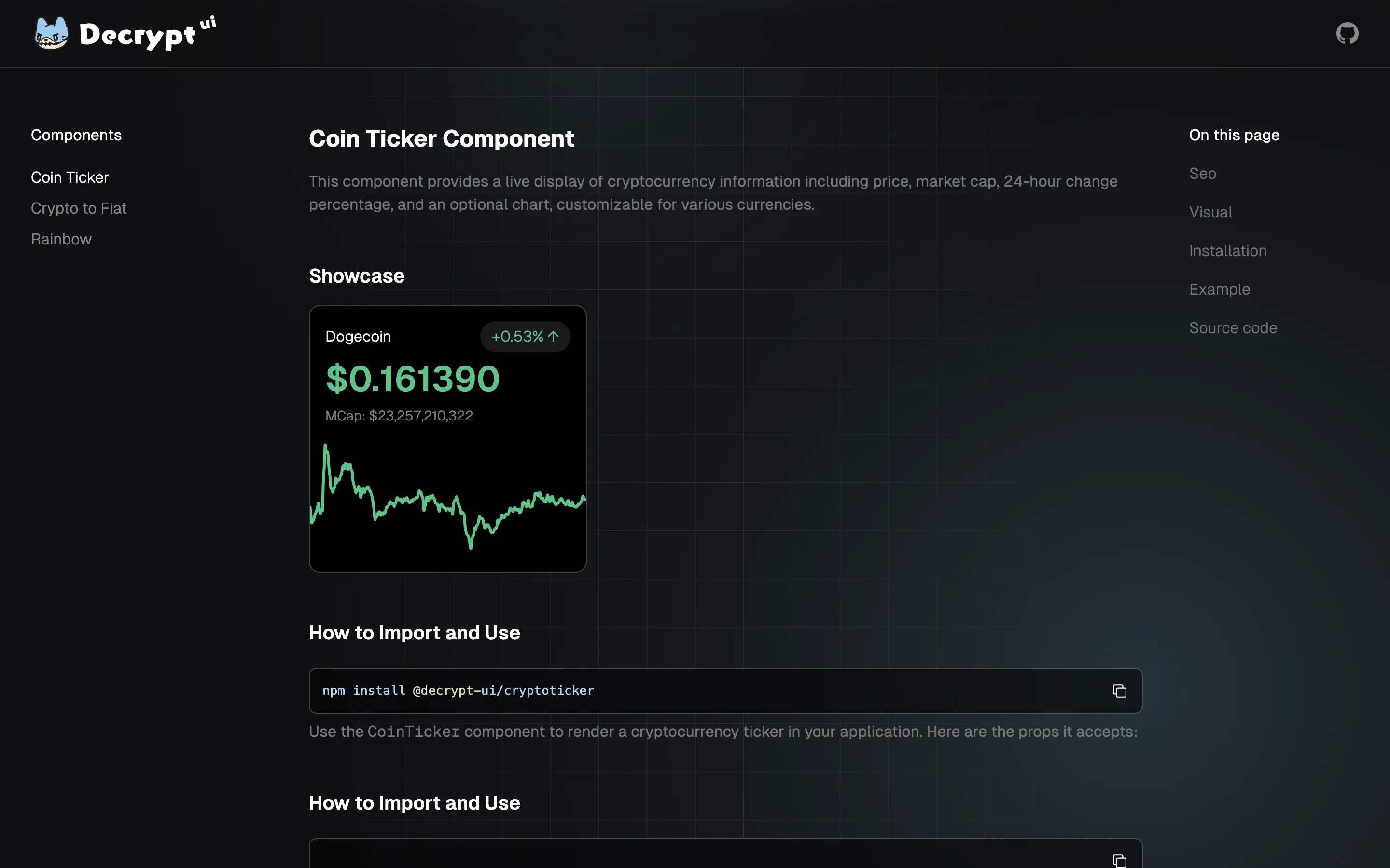 Coin Ticker Component