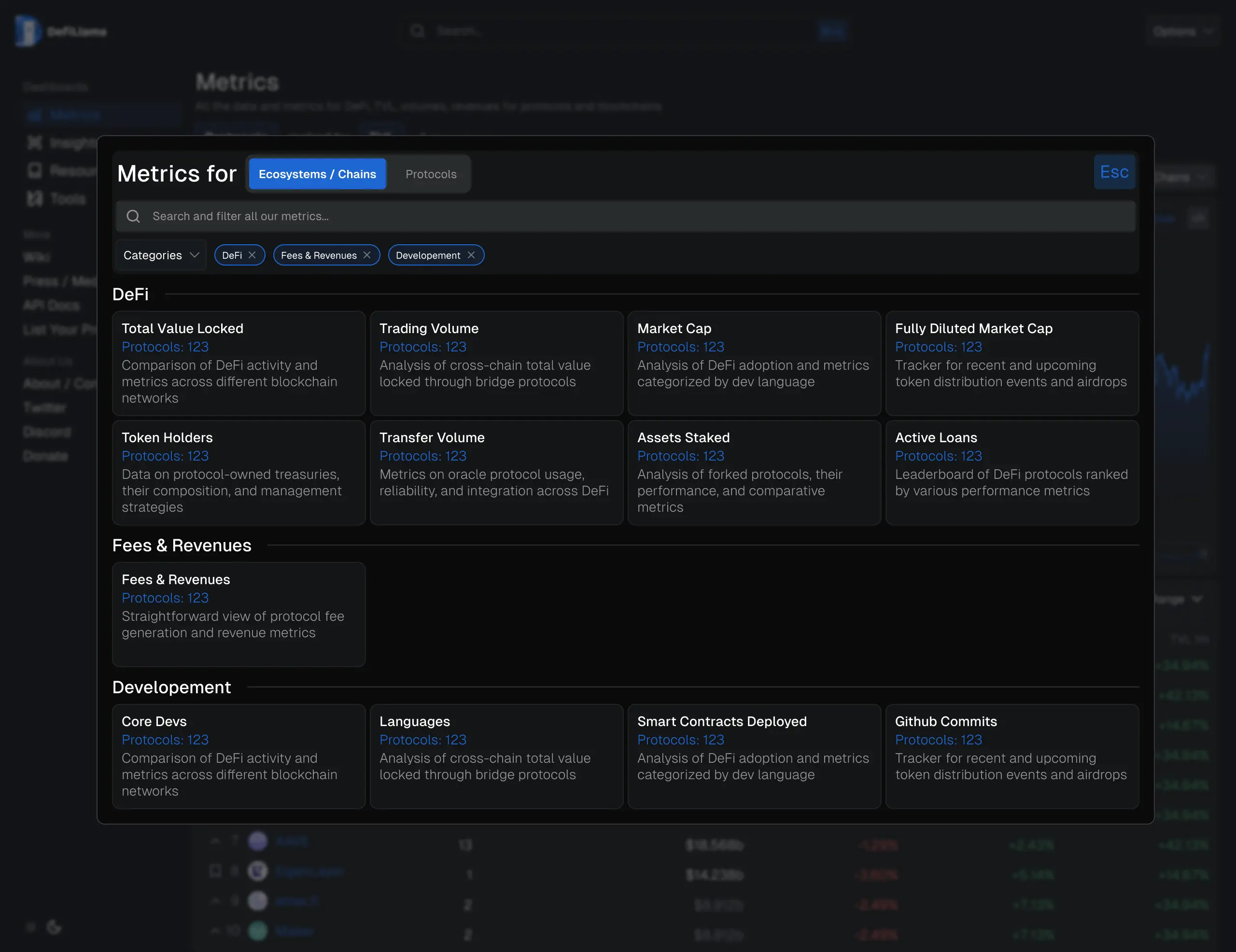 DefiLlama Search Redesign