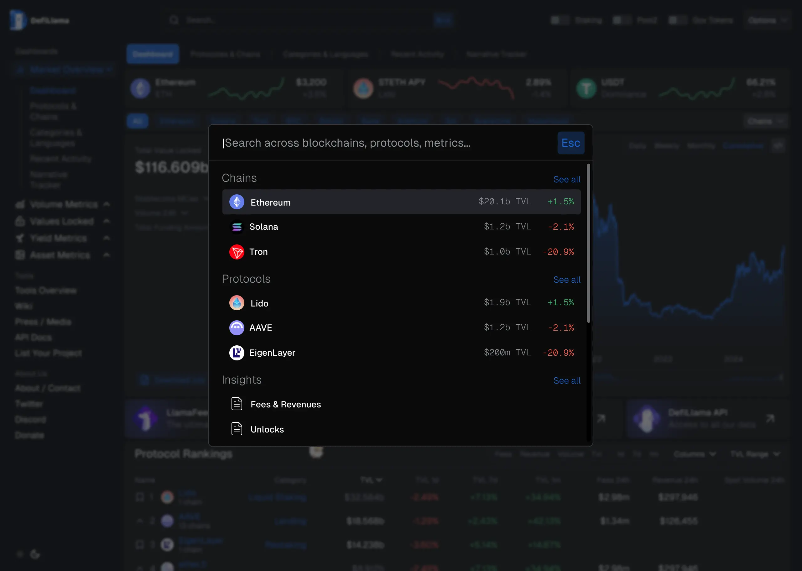 DefiLlama Search Redesign