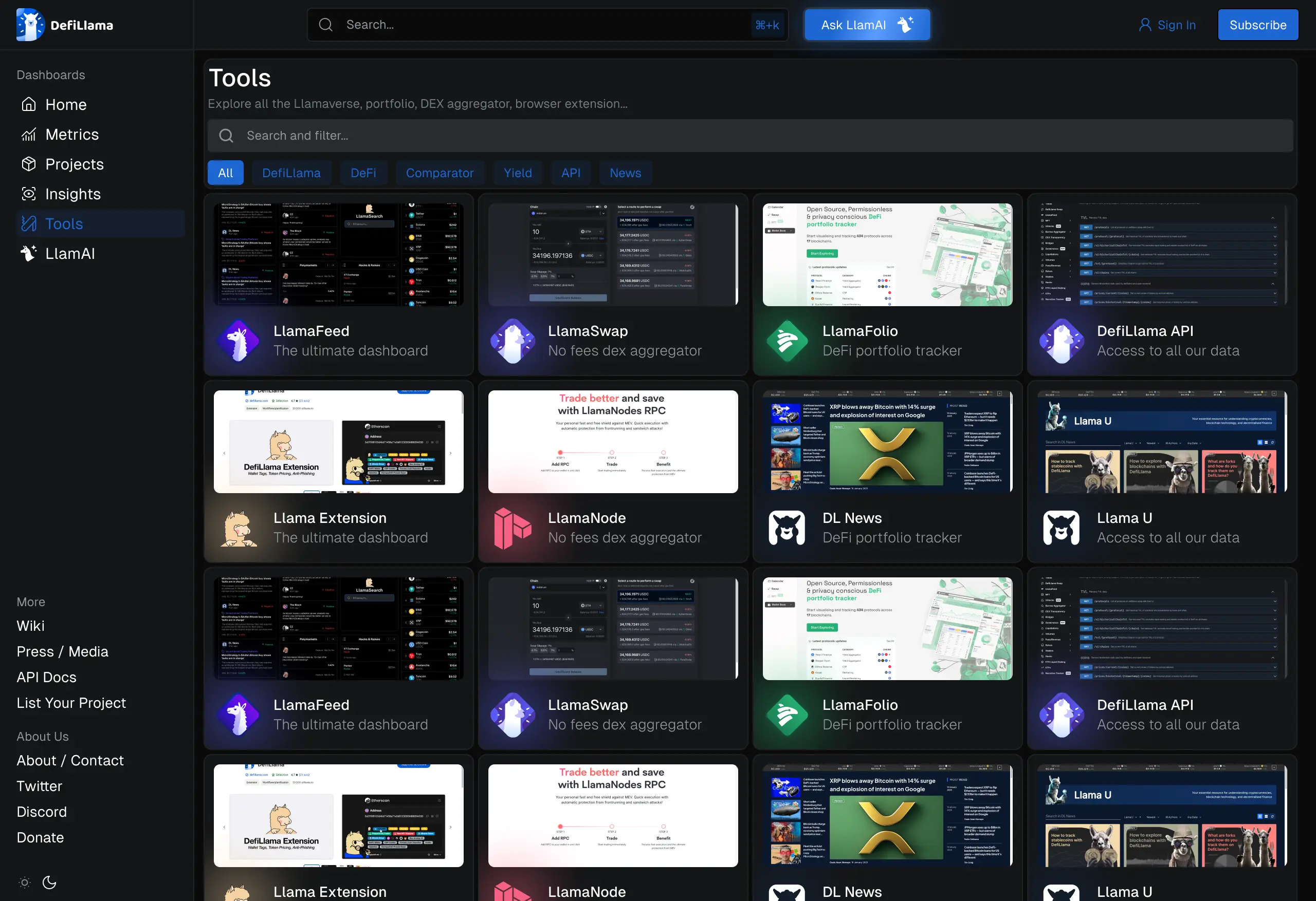 DefiLlama Search Redesign