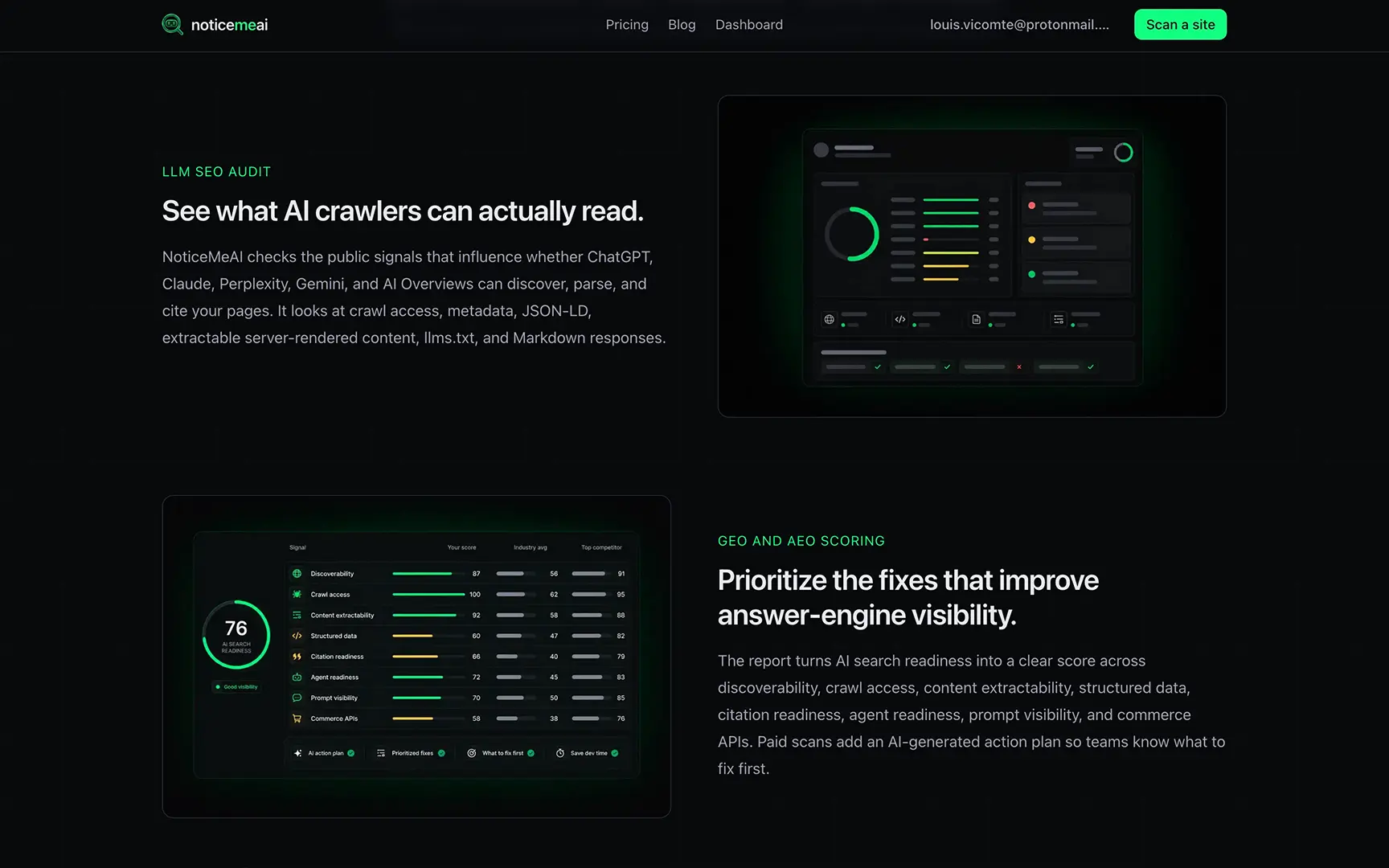 NoticeMeAI feature sections